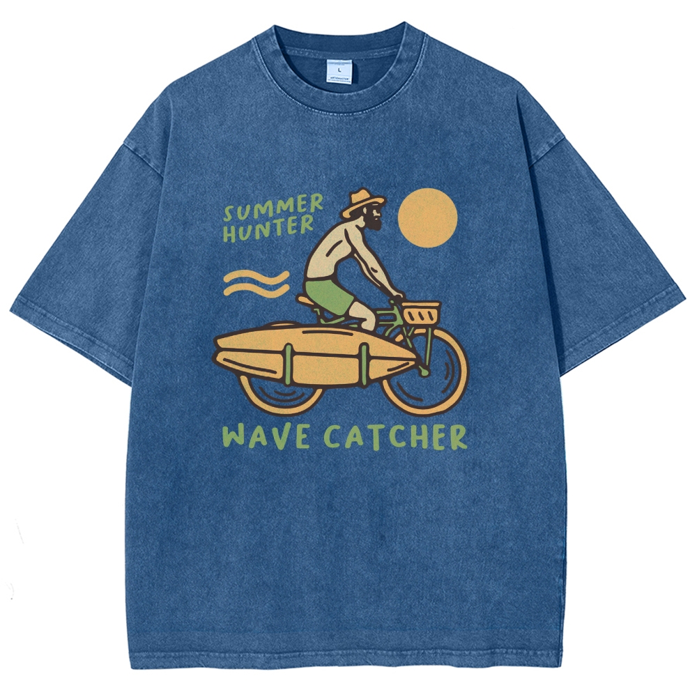Washed T-Shirt | Surf Unisex Fit Summer Hunter Wave Cartcher | TIDESENCE