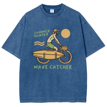 Washed T-Shirt | Surf Unisex Fit Summer Hunter Wave Cartcher | TIDESENCE