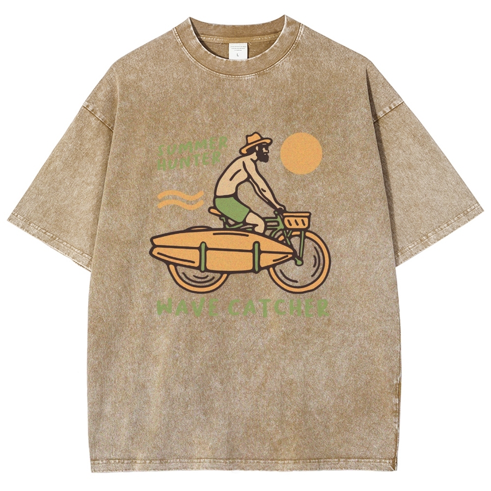 Washed T-Shirt | Surf Unisex Fit Summer Hunter Wave Cartcher | TIDESENCE