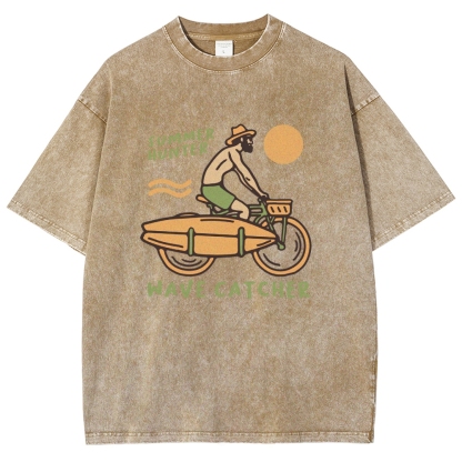 Washed T-Shirt | Surf Unisex Fit Summer Hunter Wave Cartcher | TIDESENCE