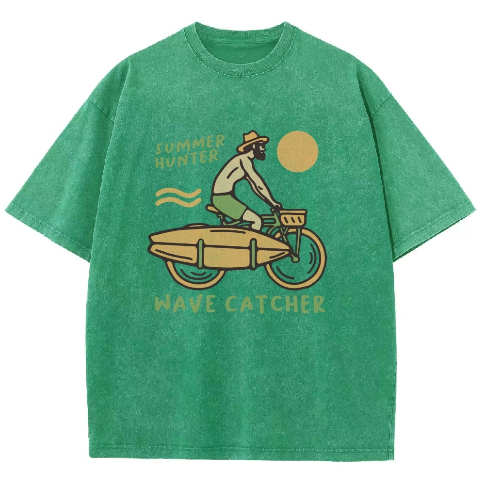 Washed T-Shirt | Surf Unisex Fit Summer Hunter Wave Cartcher | TIDESENCE
