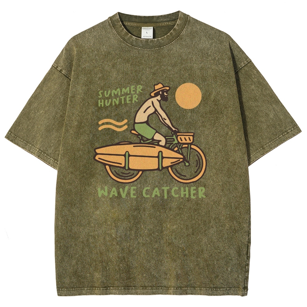 Washed T-Shirt | Surf Unisex Fit Summer Hunter Wave Cartcher | TIDESENCE