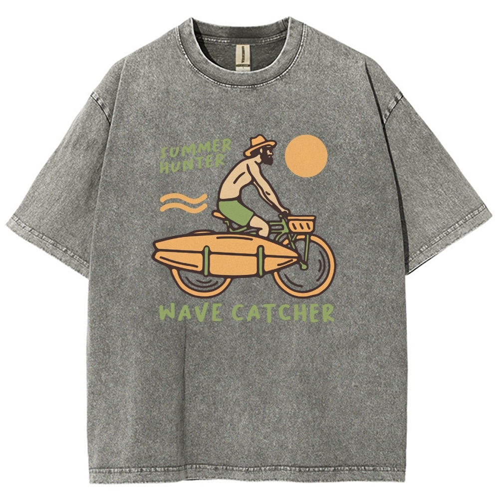 Washed T-Shirt | Surf Unisex Fit Summer Hunter Wave Cartcher | TIDESENCE