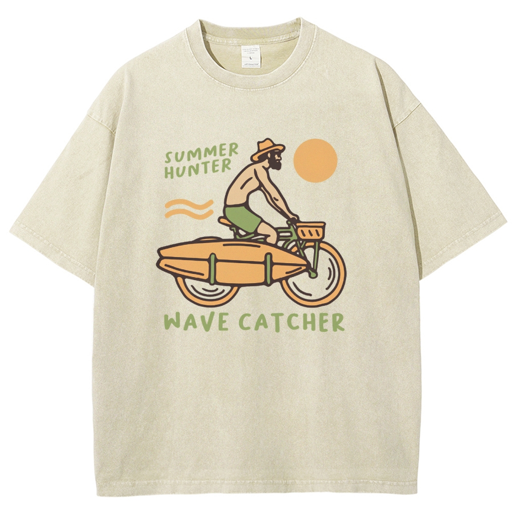 Washed T-Shirt | Surf Unisex Fit Summer Hunter Wave Cartcher | TIDESENCE