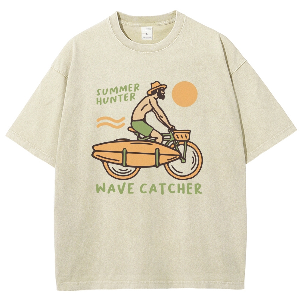 Washed T-Shirt | Surf Unisex Fit Summer Hunter Wave Cartcher | TIDESENCE