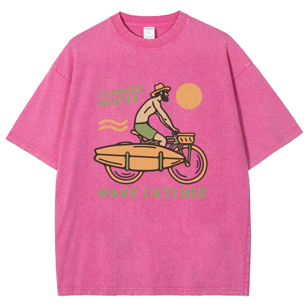 Washed T-Shirt | Surf Unisex Fit Summer Hunter Wave Cartcher | TIDESENCE