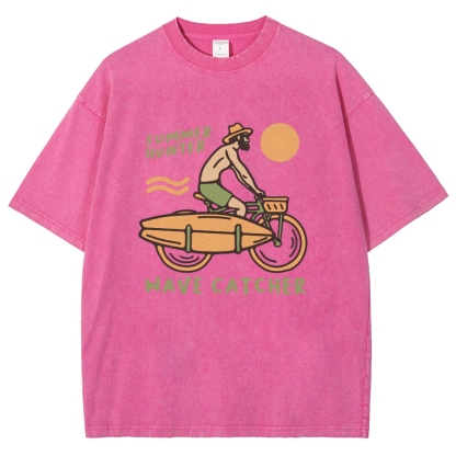 Washed T-Shirt | Surf Unisex Fit Summer Hunter Wave Cartcher | TIDESENCE