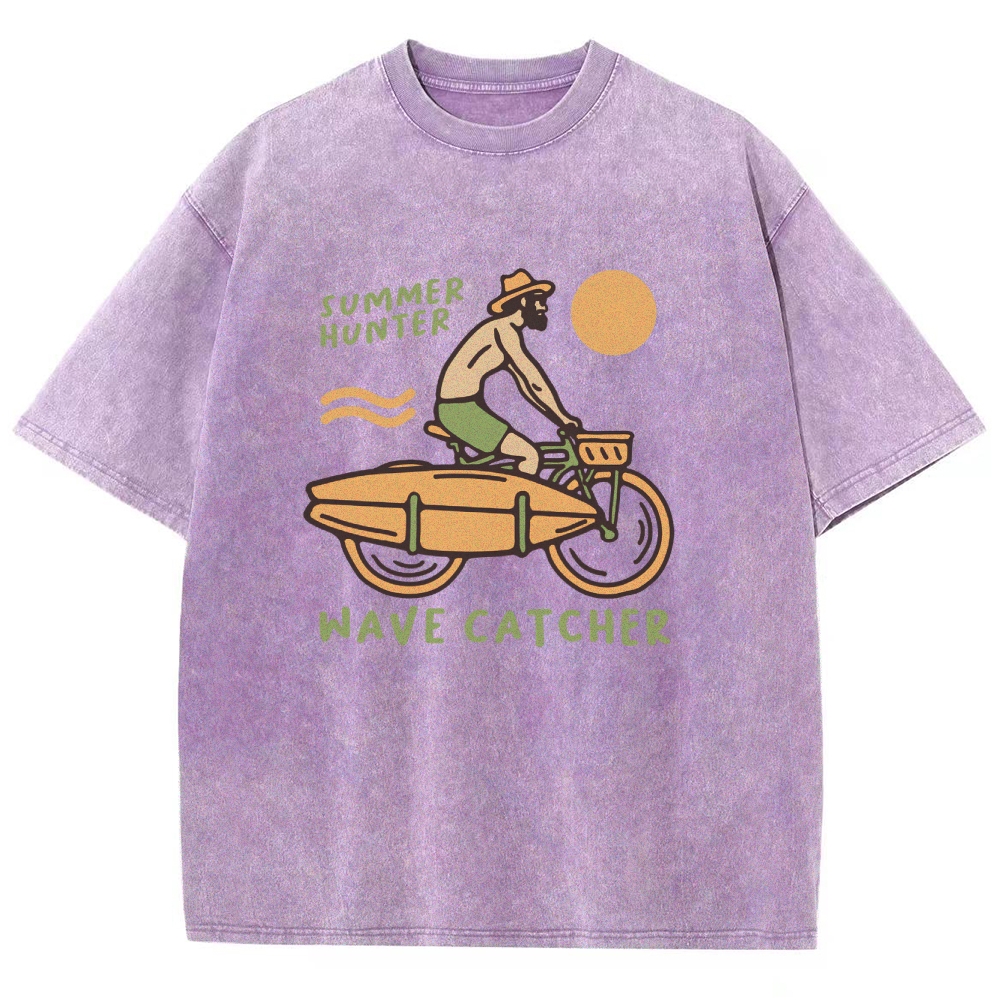 Washed T-Shirt | Surf Unisex Fit Summer Hunter Wave Cartcher | TIDESENCE