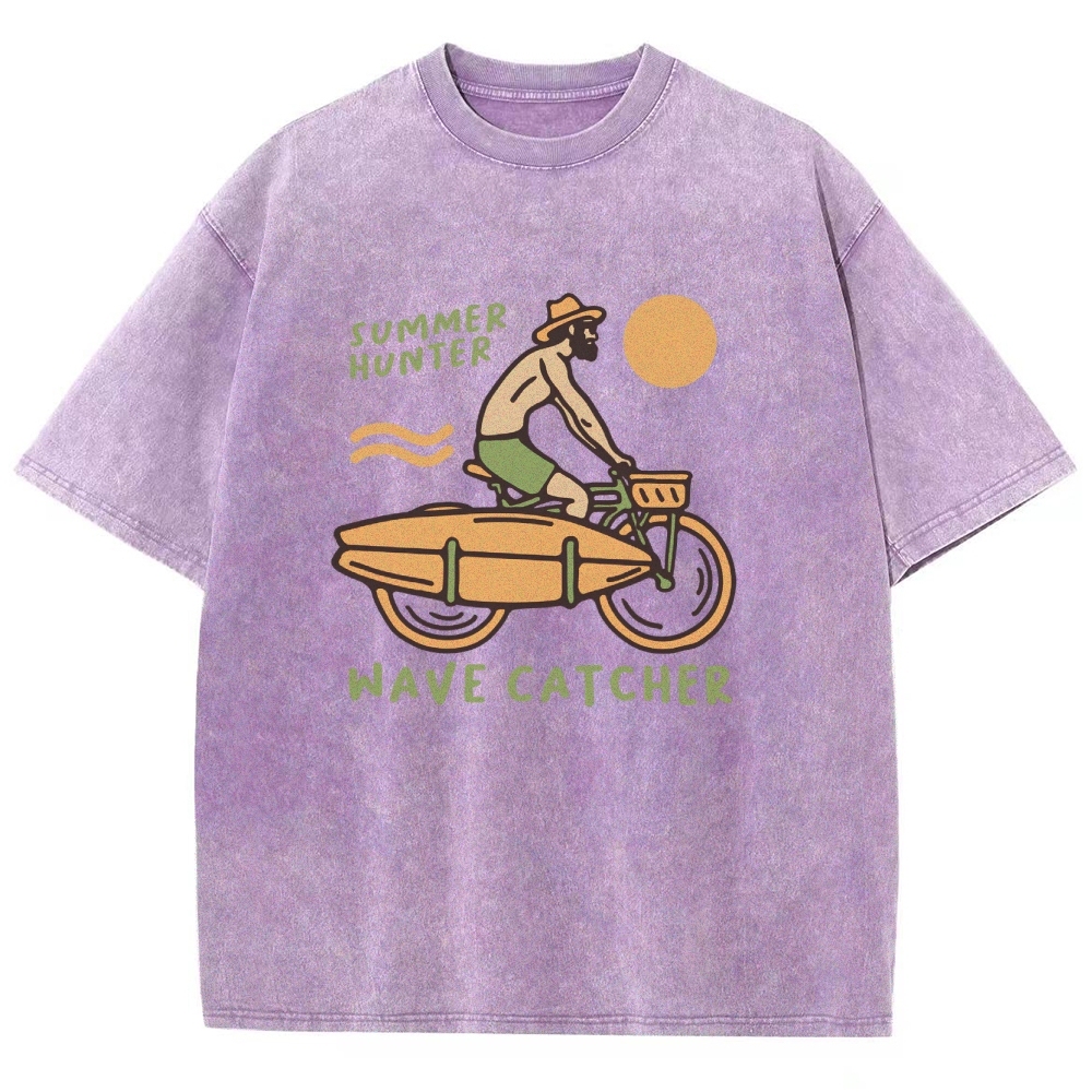 Washed T-Shirt | Surf Unisex Fit Summer Hunter Wave Cartcher | TIDESENCE