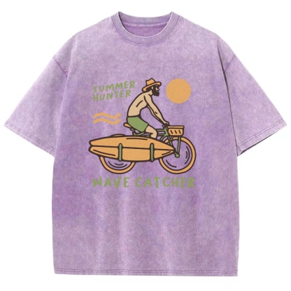 Washed T-Shirt | Surf Unisex Fit Summer Hunter Wave Cartcher | TIDESENCE