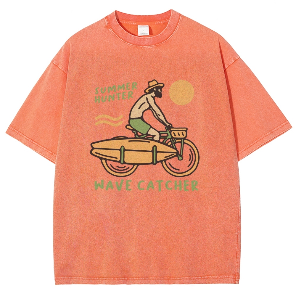 Washed T-Shirt | Surf Unisex Fit Summer Hunter Wave Cartcher | TIDESENCE