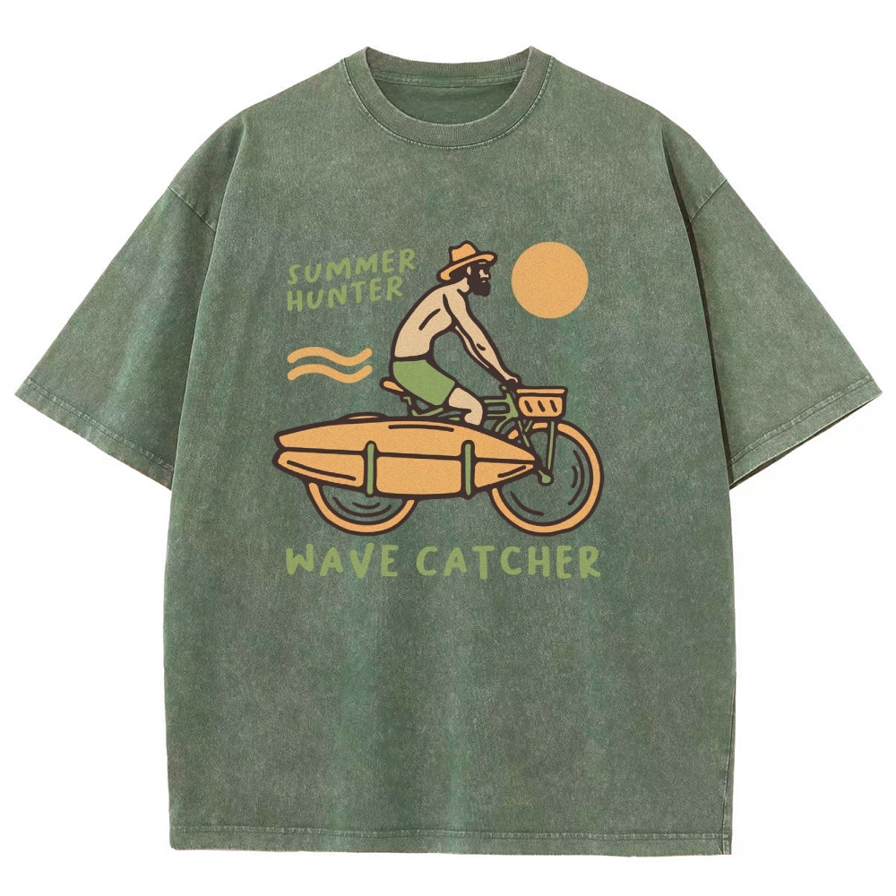 Washed T-Shirt | Surf Unisex Fit Summer Hunter Wave Cartcher | TIDESENCE