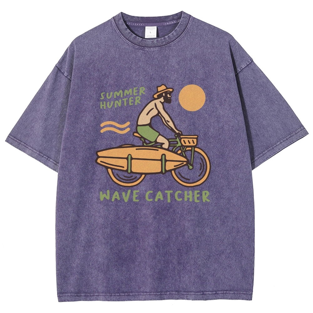 Washed T-Shirt | Surf Unisex Fit Summer Hunter Wave Cartcher | TIDESENCE