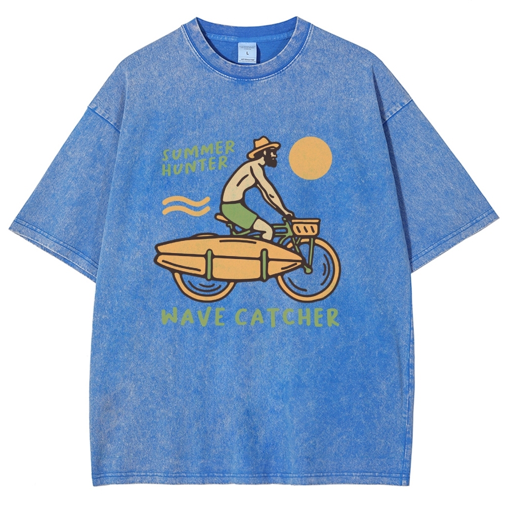 Washed T-Shirt | Surf Unisex Fit Summer Hunter Wave Cartcher | TIDESENCE