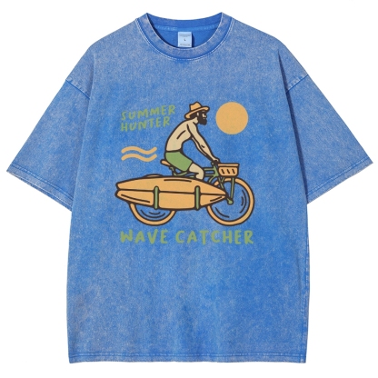 Washed T-Shirt | Surf Unisex Fit Summer Hunter Wave Cartcher | TIDESENCE