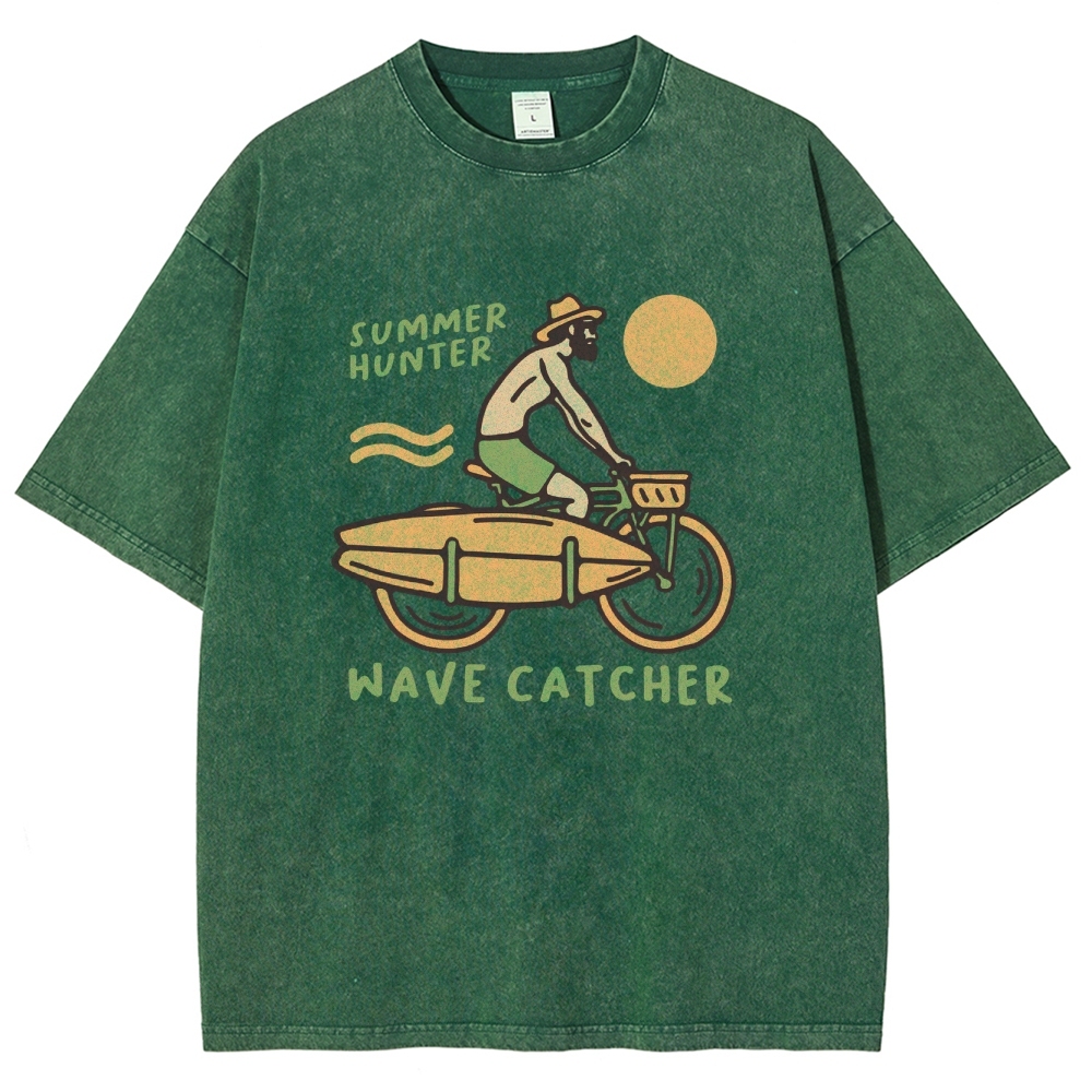 Washed T-Shirt | Surf Unisex Fit Summer Hunter Wave Cartcher | TIDESENCE