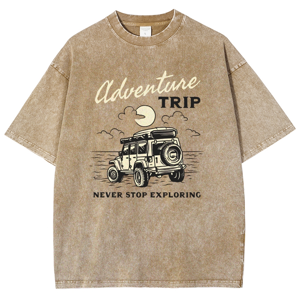 Washed T-Shirt | Adventure Trip Unisex Fit Never Stop Exploring | TIDESENCE