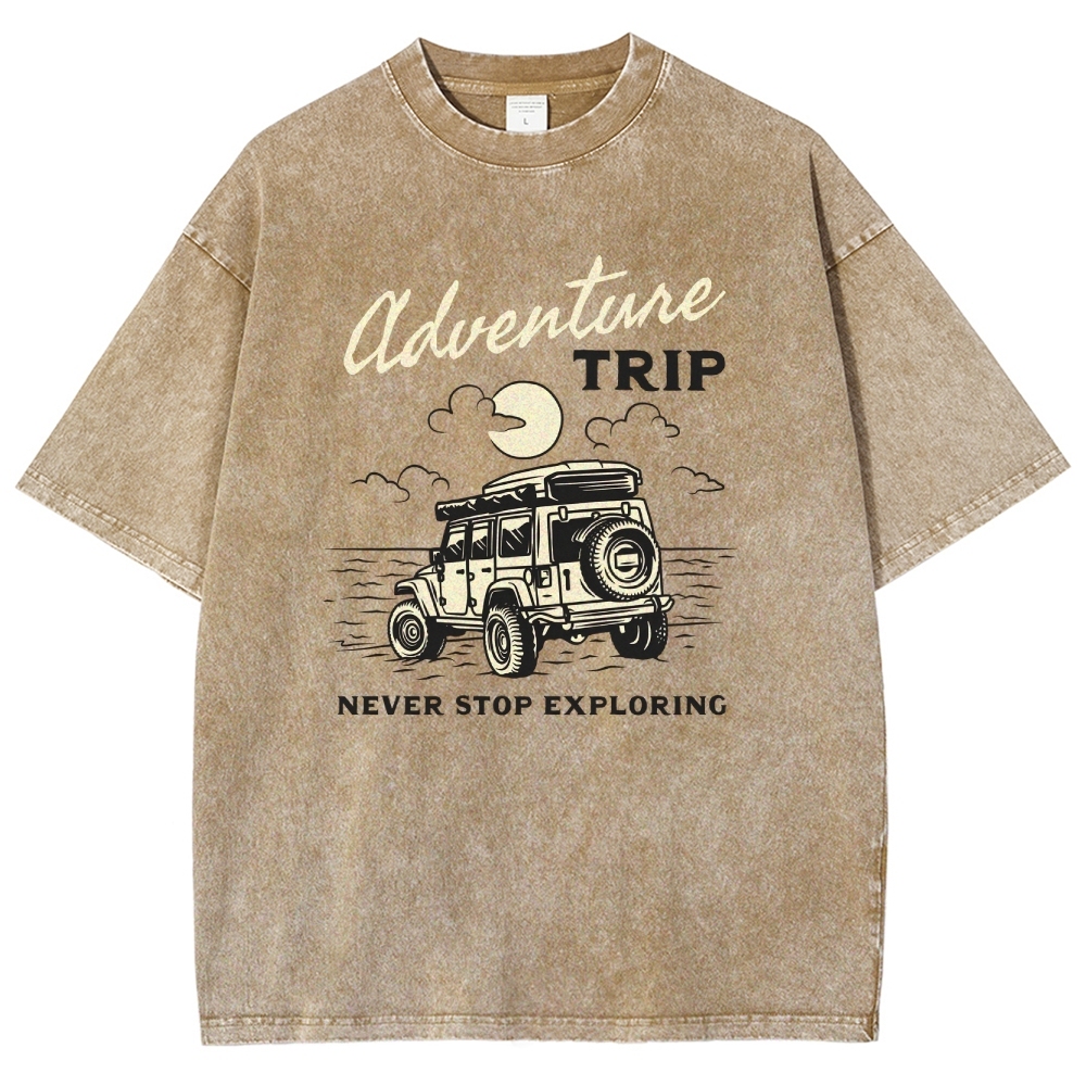 Washed T-Shirt | Adventure Trip Unisex Fit Never Stop Exploring | TIDESENCE