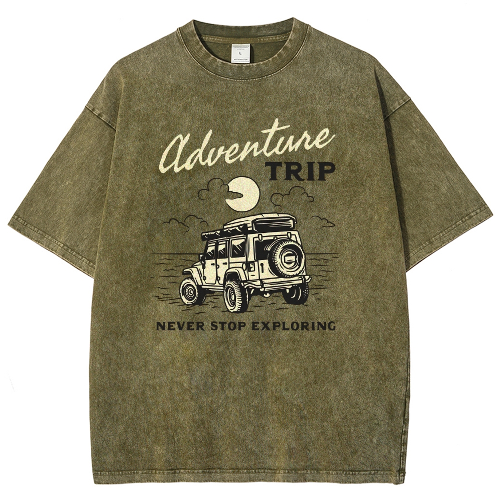 Washed T-Shirt | Adventure Trip Unisex Fit Never Stop Exploring | TIDESENCE