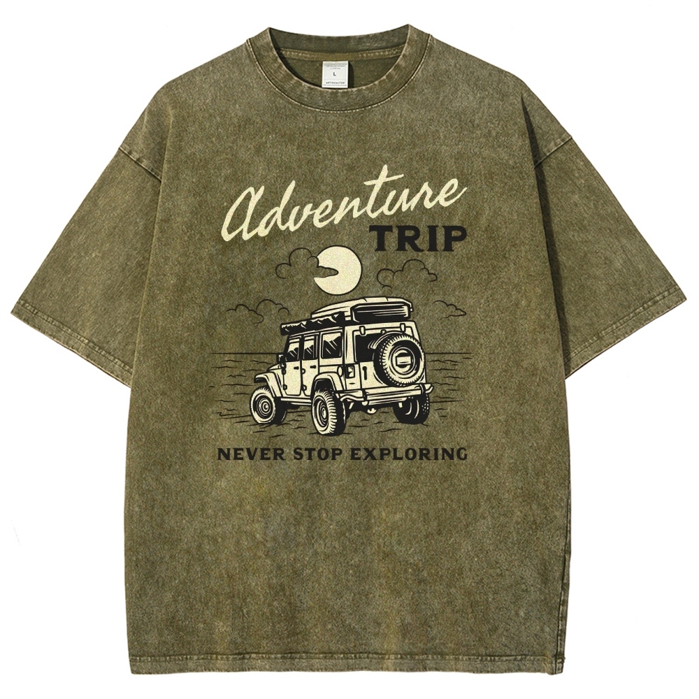 Washed T-Shirt | Adventure Trip Unisex Fit Never Stop Exploring | TIDESENCE