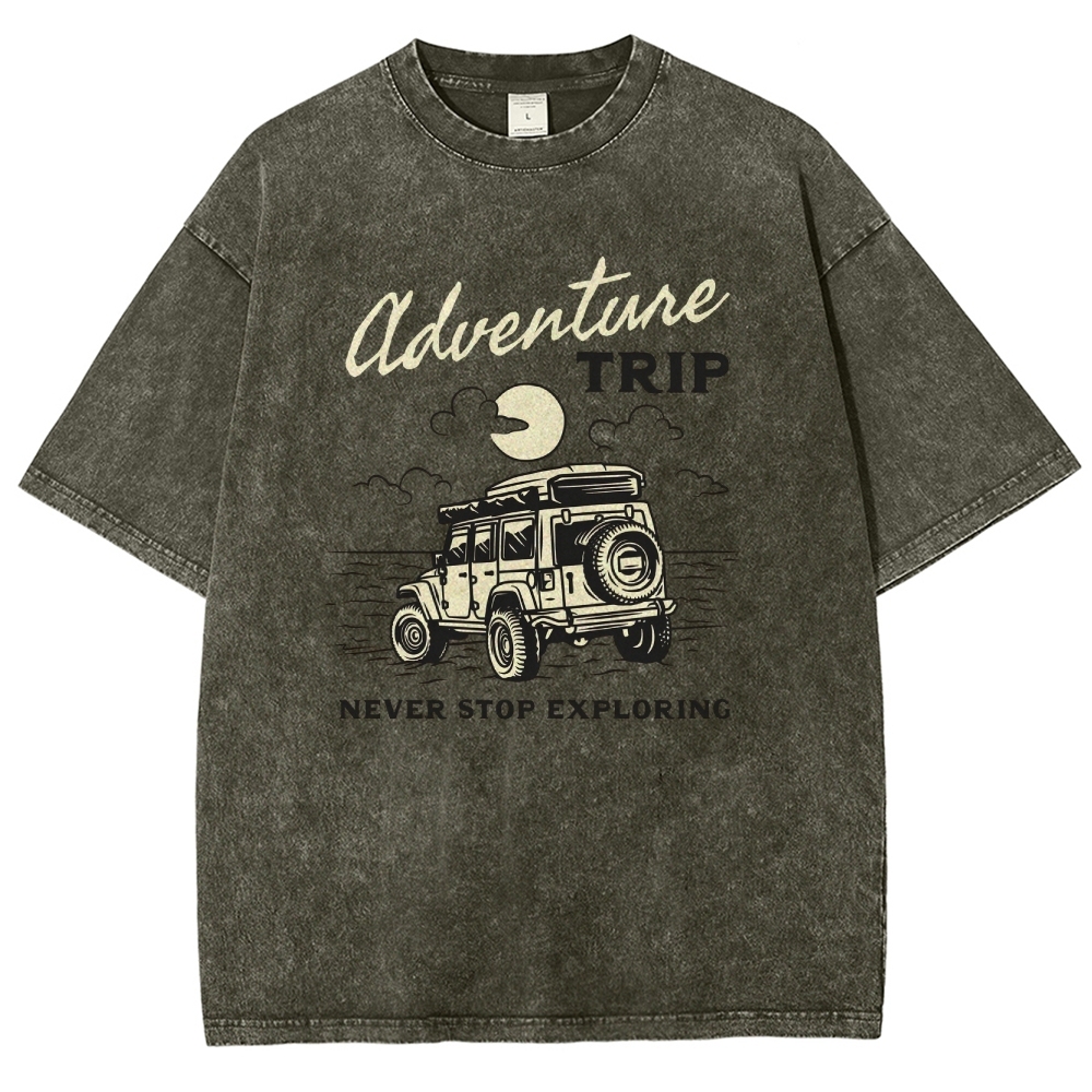 Washed T-Shirt | Adventure Trip Unisex Fit Never Stop Exploring | TIDESENCE