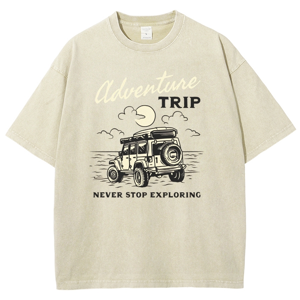 Washed T-Shirt | Adventure Trip Unisex Fit Never Stop Exploring | TIDESENCE