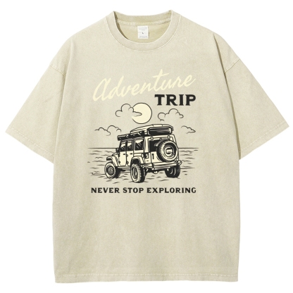 Washed T-Shirt | Adventure Trip Unisex Fit Never Stop Exploring | TIDESENCE