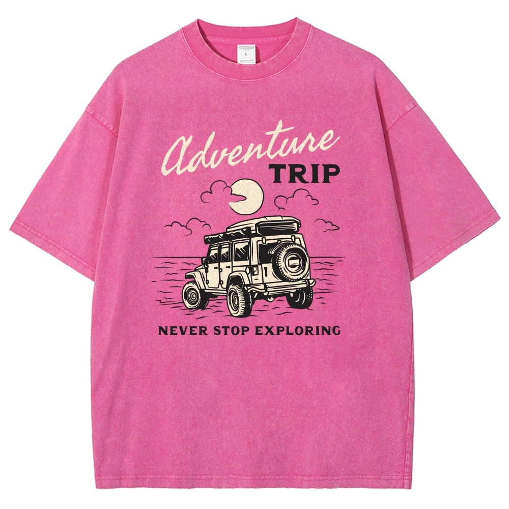 Washed T-Shirt | Adventure Trip Unisex Fit Never Stop Exploring | TIDESENCE
