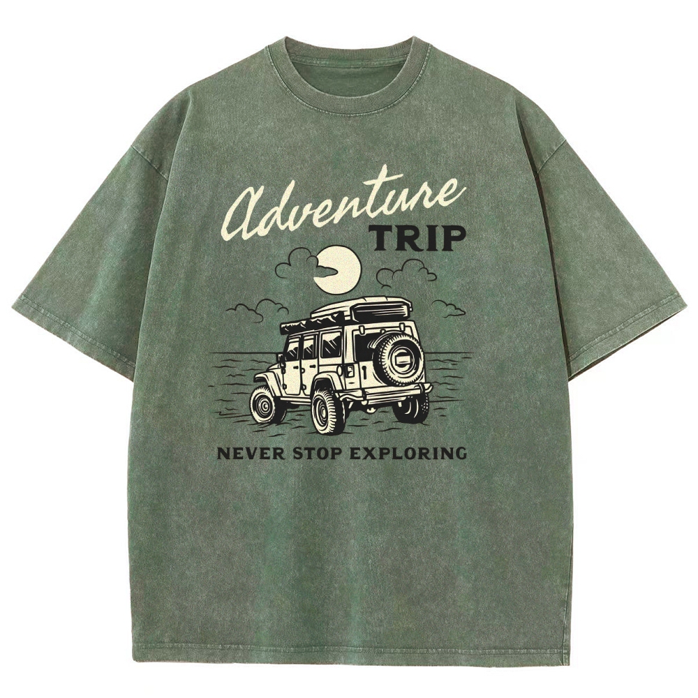 Washed T-Shirt | Adventure Trip Unisex Fit Never Stop Exploring | TIDESENCE
