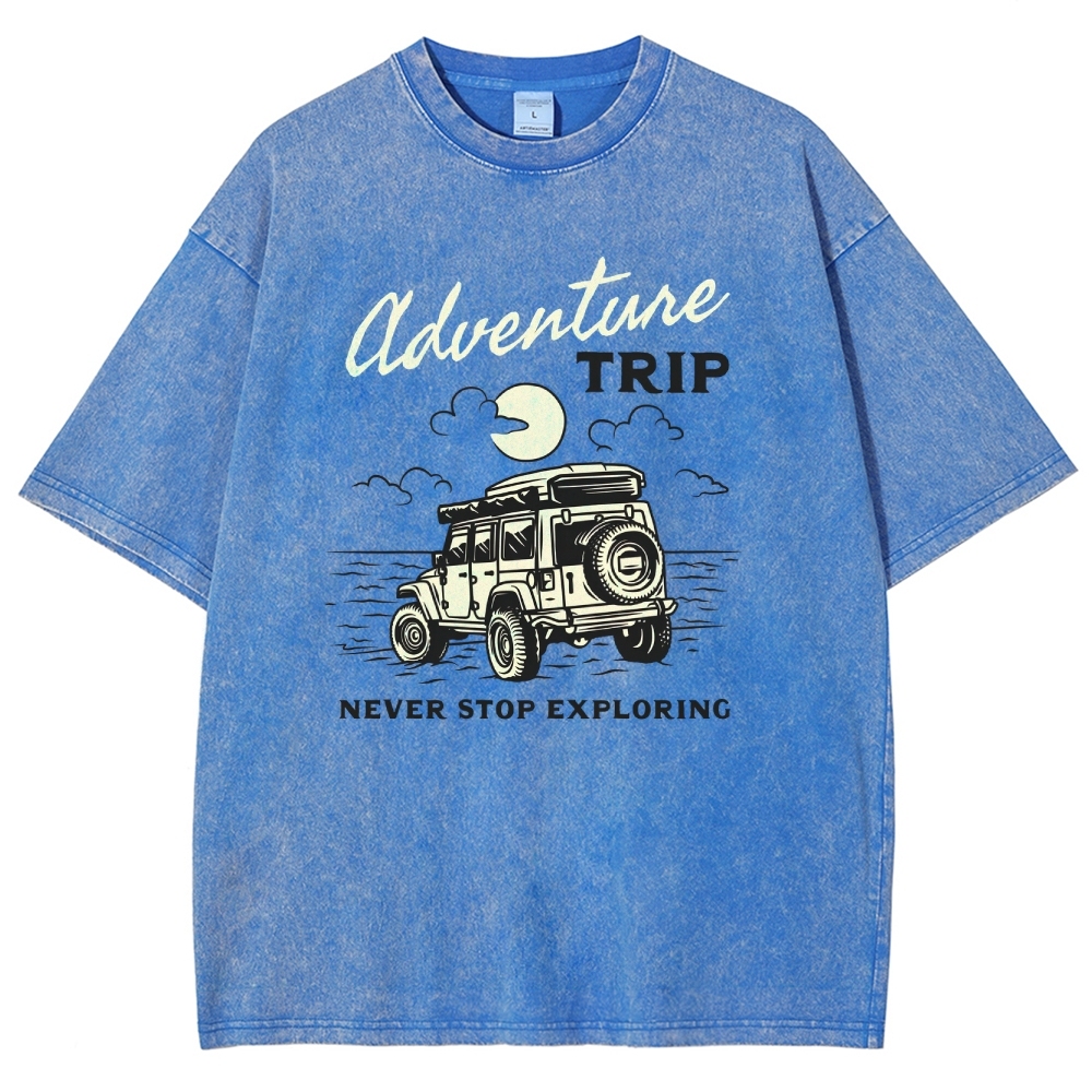 Washed T-Shirt | Adventure Trip Unisex Fit Never Stop Exploring | TIDESENCE