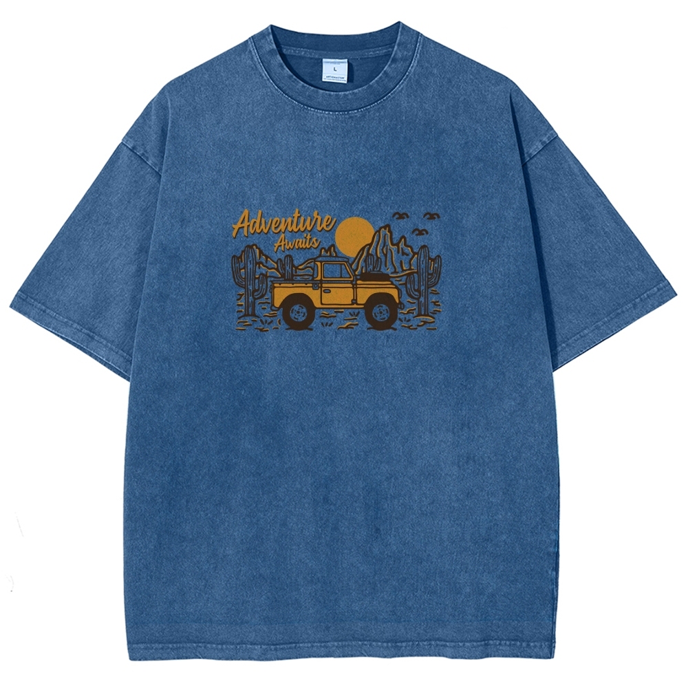 Washed T-Shirt | Adventure Awaits Journey Unisex Fit | TIDESENCE
