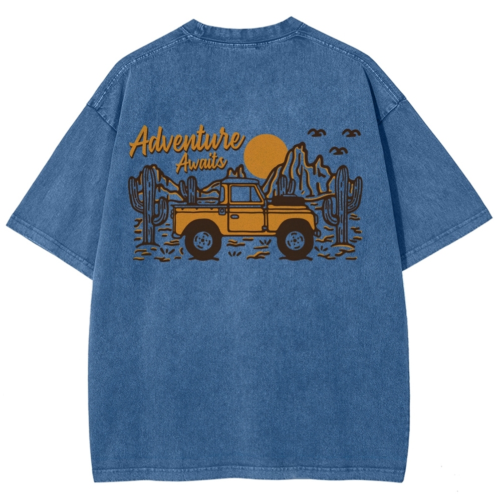 Washed T-Shirt | Adventure Awaits Journey Unisex Fit | TIDESENCE