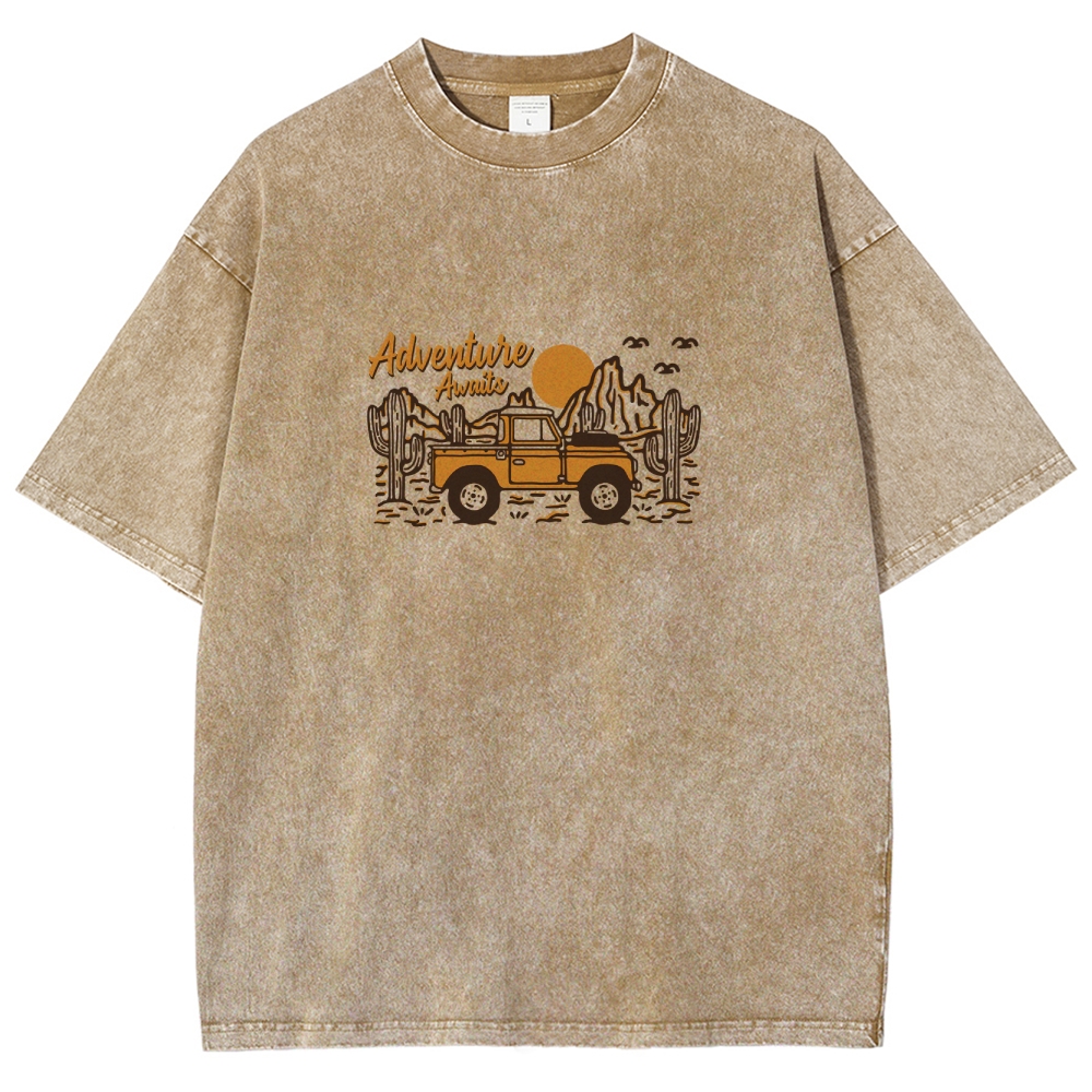 Washed T-Shirt | Adventure Awaits Journey Unisex Fit | TIDESENCE