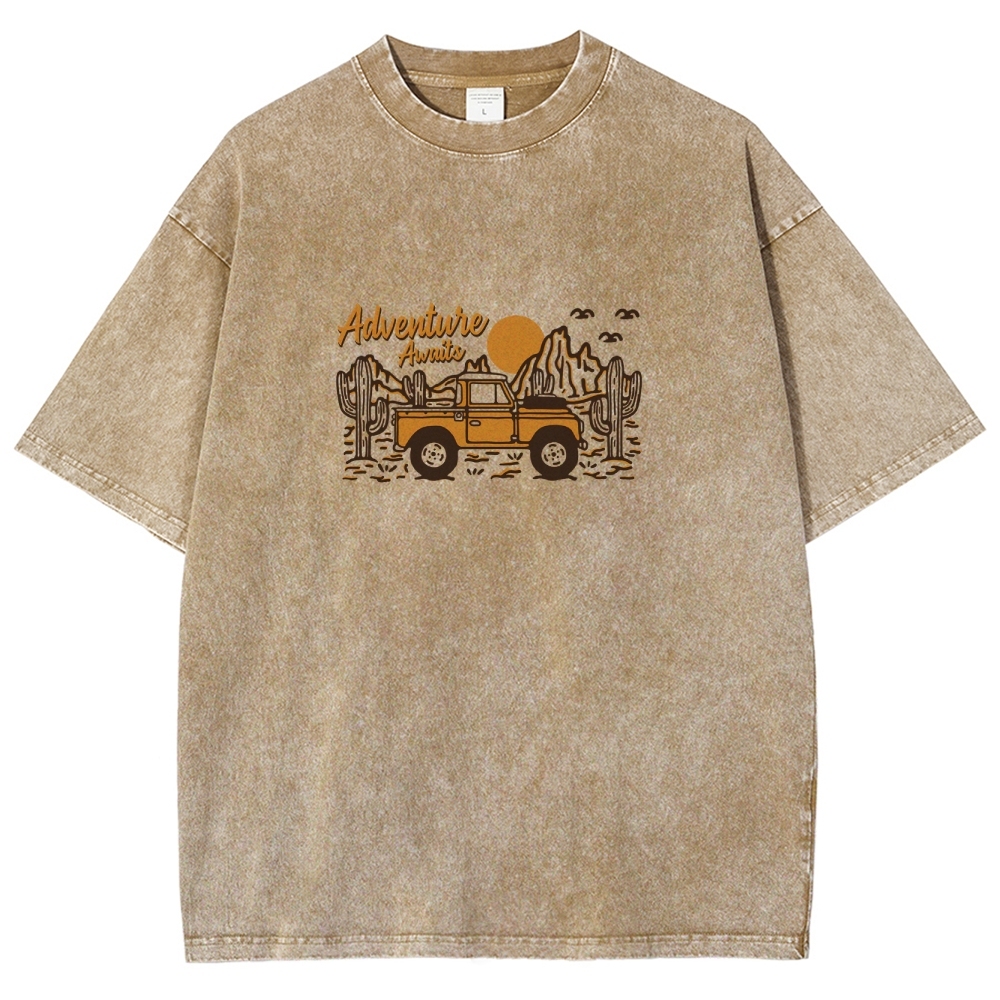 Washed T-Shirt | Adventure Awaits Journey Unisex Fit | TIDESENCE