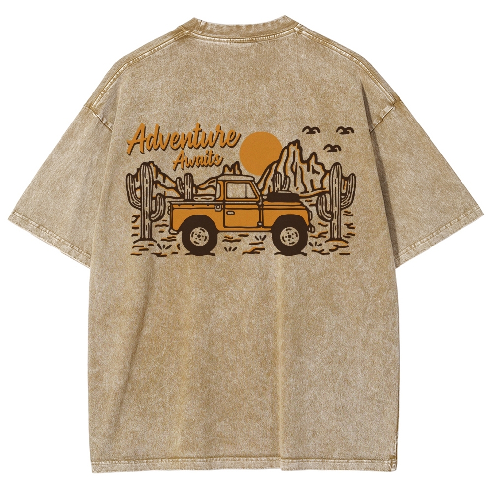 Washed T-Shirt | Adventure Awaits Journey Unisex Fit | TIDESENCE