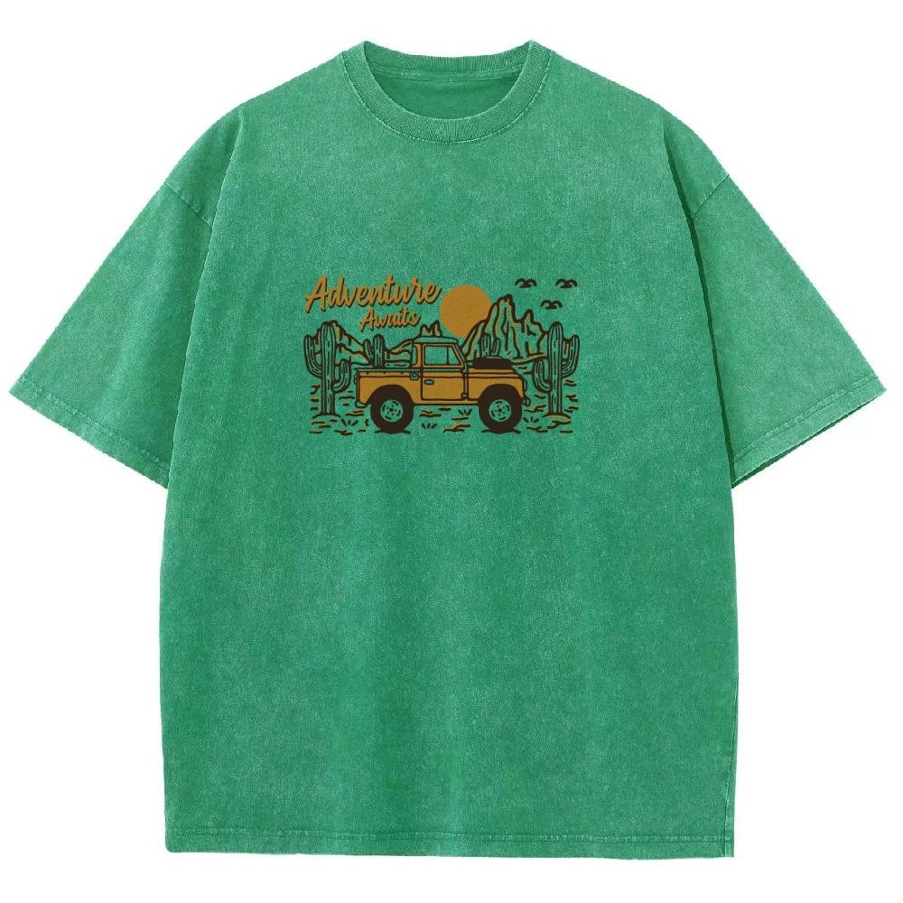 Washed T-Shirt | Adventure Awaits Journey Unisex Fit | TIDESENCE