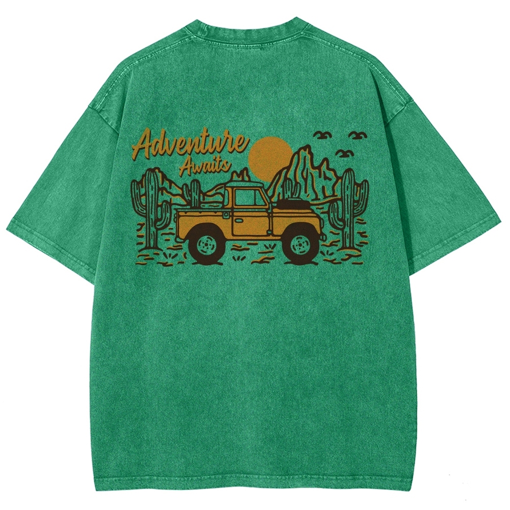 Washed T-Shirt | Adventure Awaits Journey Unisex Fit | TIDESENCE