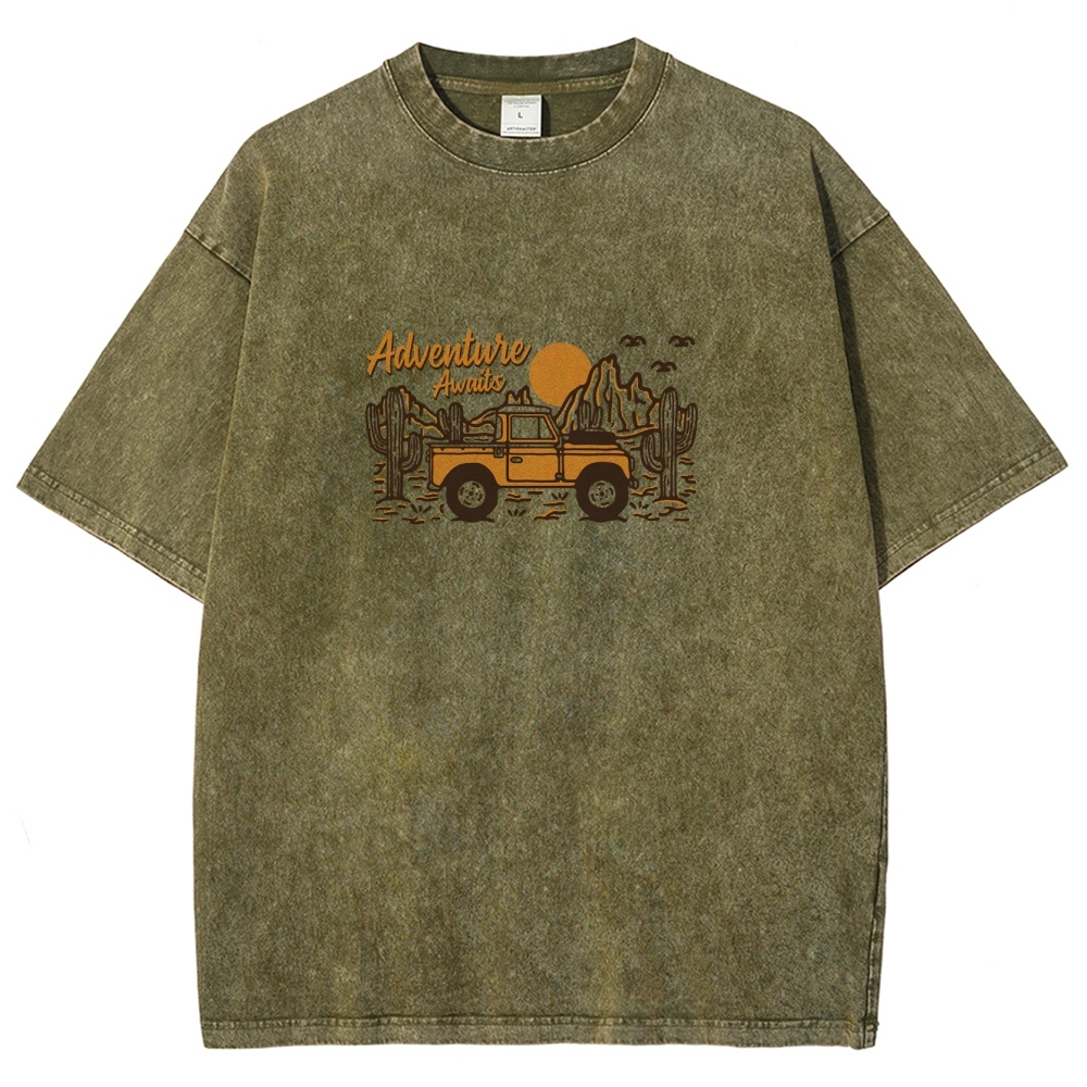 Washed T-Shirt | Adventure Awaits Journey Unisex Fit | TIDESENCE