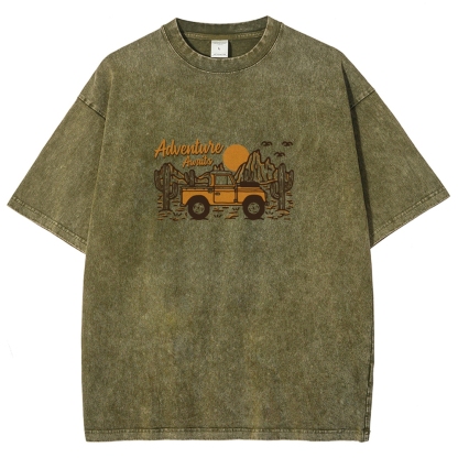 Washed T-Shirt | Adventure Awaits Journey Unisex Fit | TIDESENCE
