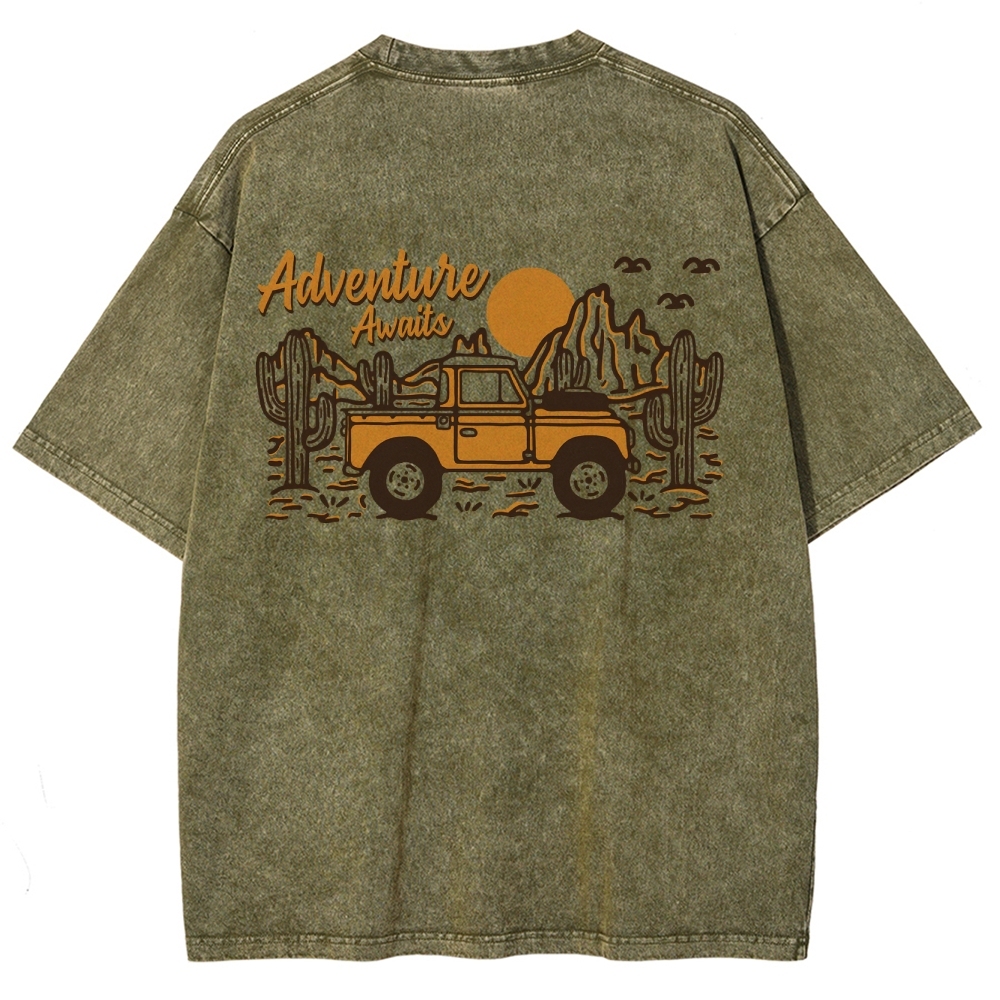 Washed T-Shirt | Adventure Awaits Journey Unisex Fit | TIDESENCE