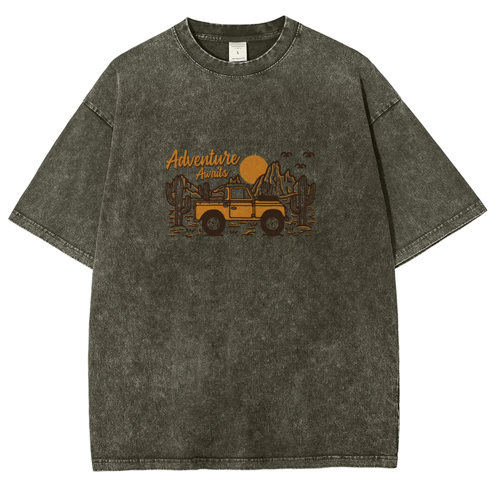 Washed T-Shirt | Adventure Awaits Journey Unisex Fit | TIDESENCE