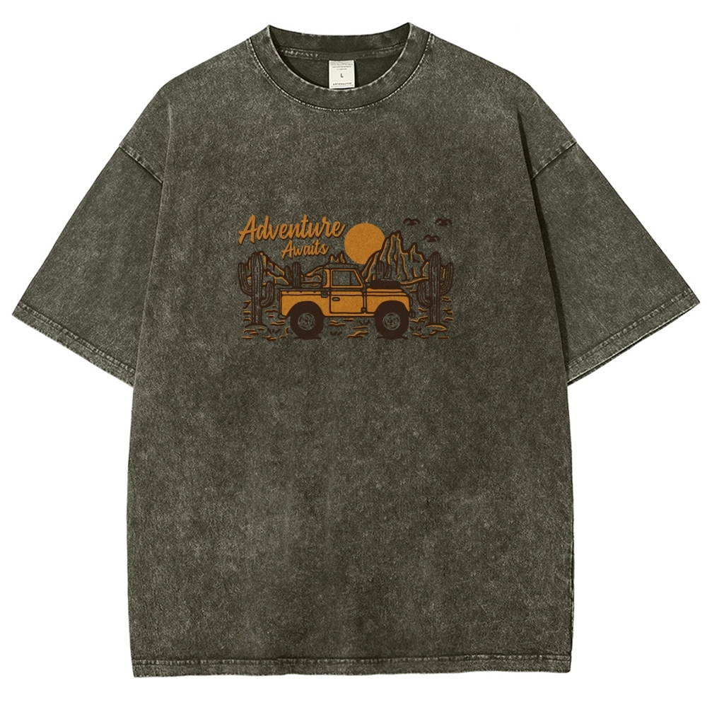 Washed T-Shirt | Adventure Awaits Journey Unisex Fit | TIDESENCE