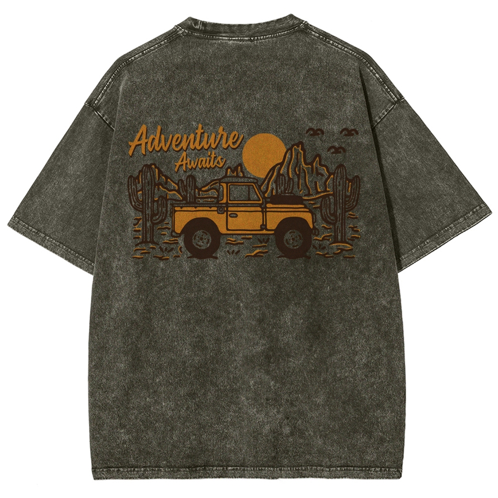 Washed T-Shirt | Adventure Awaits Journey Unisex Fit | TIDESENCE
