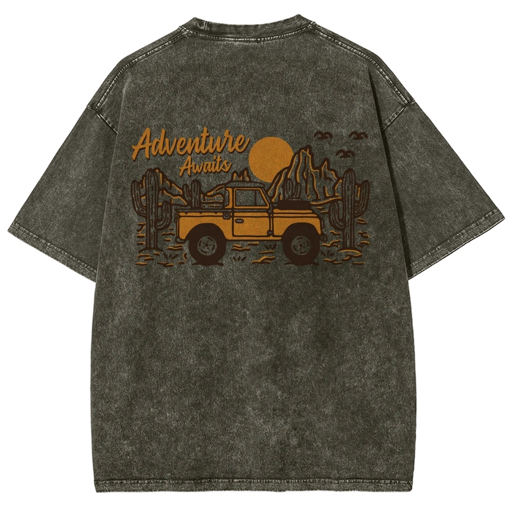 Washed T-Shirt | Adventure Awaits Journey Unisex Fit | TIDESENCE