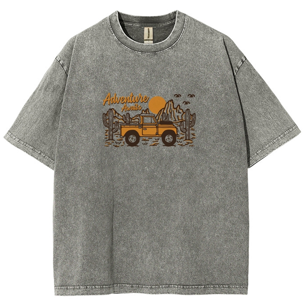 Washed T-Shirt | Adventure Awaits Journey Unisex Fit | TIDESENCE