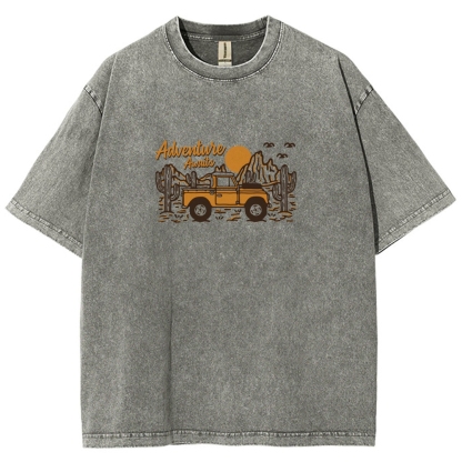 Washed T-Shirt | Adventure Awaits Journey Unisex Fit | TIDESENCE