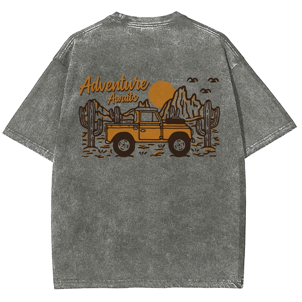Washed T-Shirt | Adventure Awaits Journey Unisex Fit | TIDESENCE