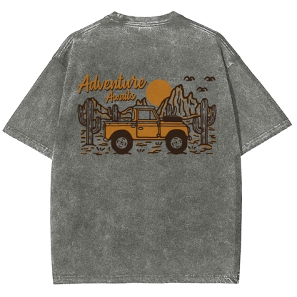 Washed T-Shirt | Adventure Awaits Journey Unisex Fit | TIDESENCE