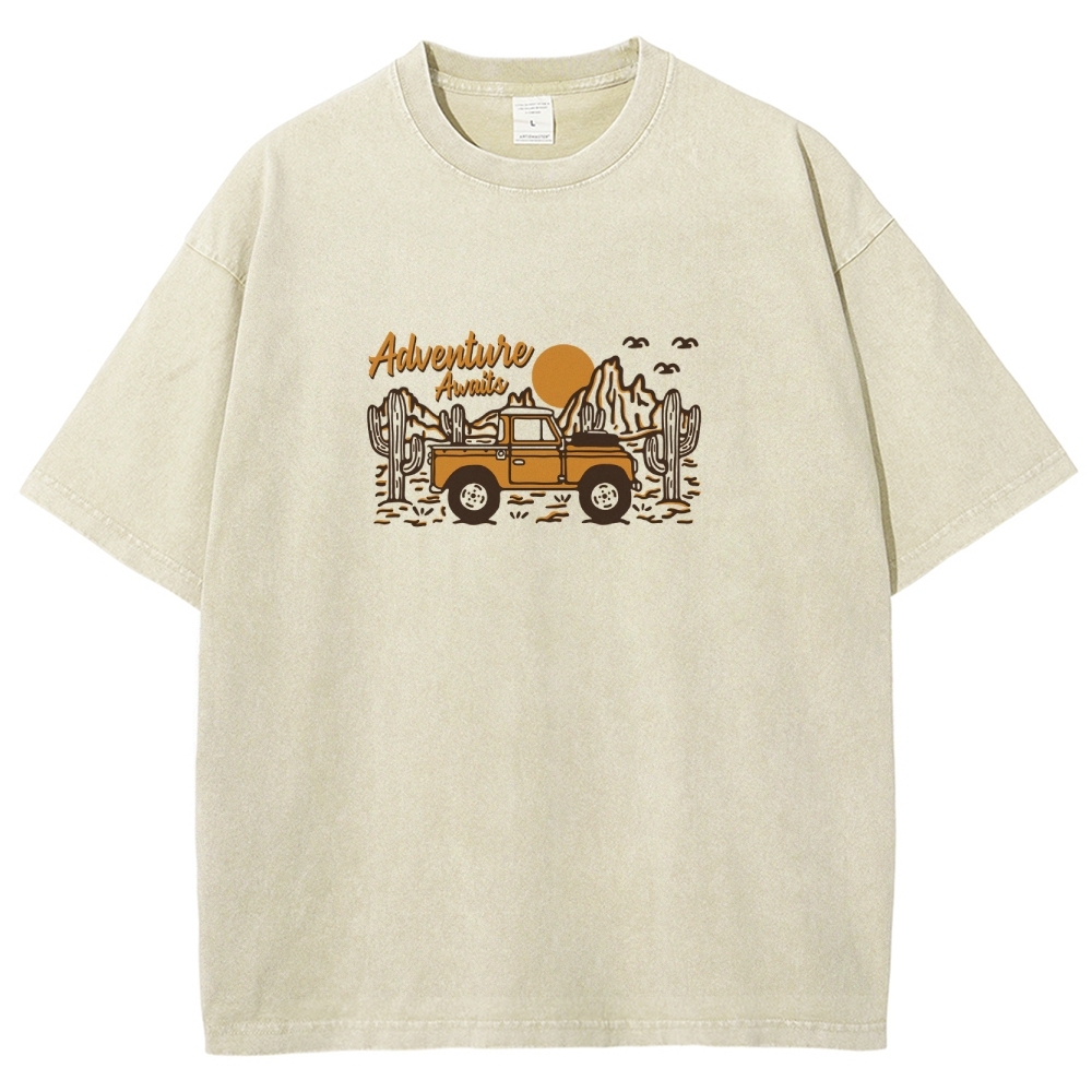 Washed T-Shirt | Adventure Awaits Journey Unisex Fit | TIDESENCE