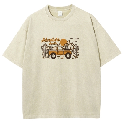 Washed T-Shirt | Adventure Awaits Journey Unisex Fit | TIDESENCE